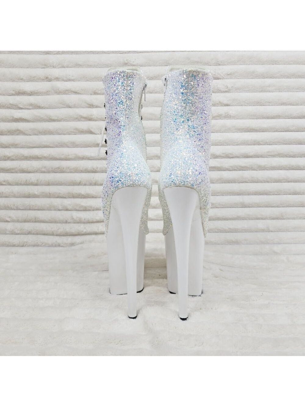 White Ice UV Glitter 8" Platform Heel Ankle Boots Flamingo - Picture 8 of 12